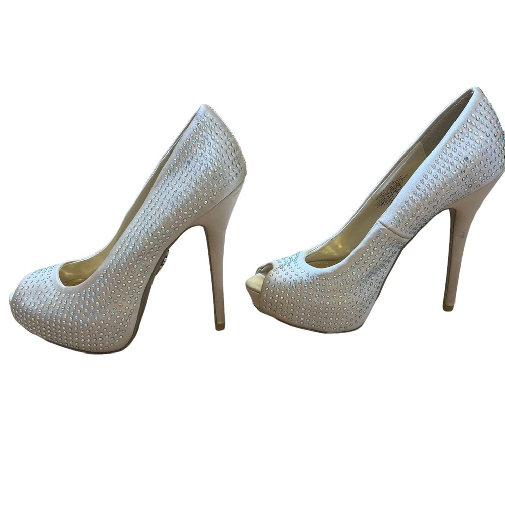 JLO Jennifer Lopez Blingy Blush 6 M Rhinestone Heels~ Dress Shoes Peep Toe - Picture 4 of 13